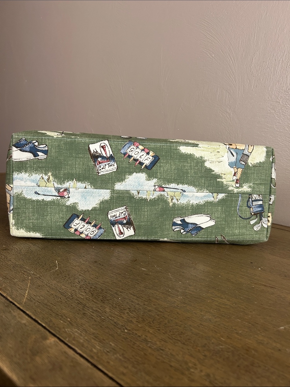 Vintage Handmade Toile Pattern Canvas Green Golf-Print Open Tote Bag. - Picture 5 of 10